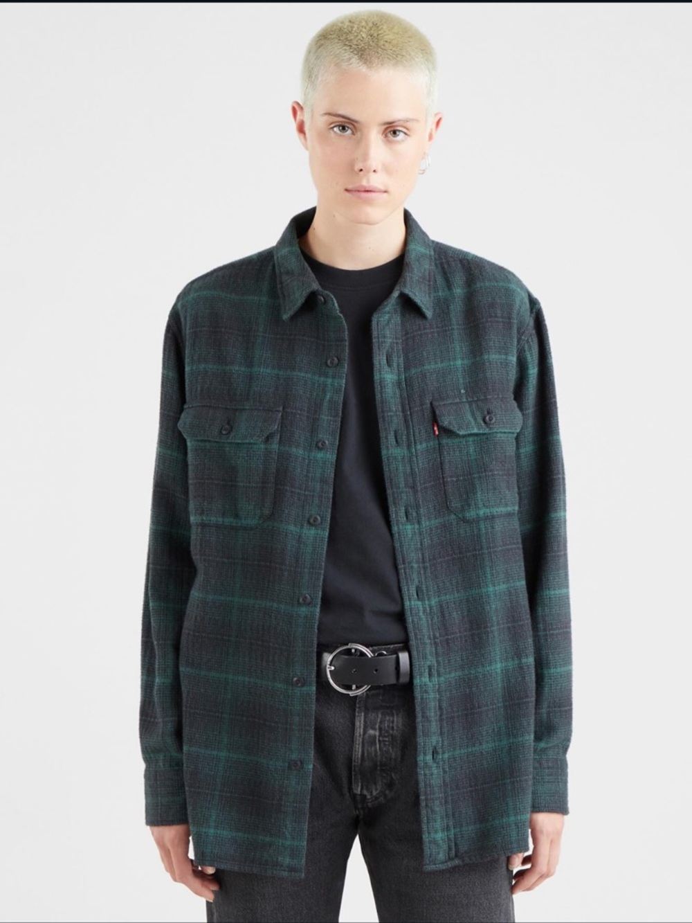 Levi's Dark Green and Black Flannel Plaid Worker Shirt - Picture 4 of 8
